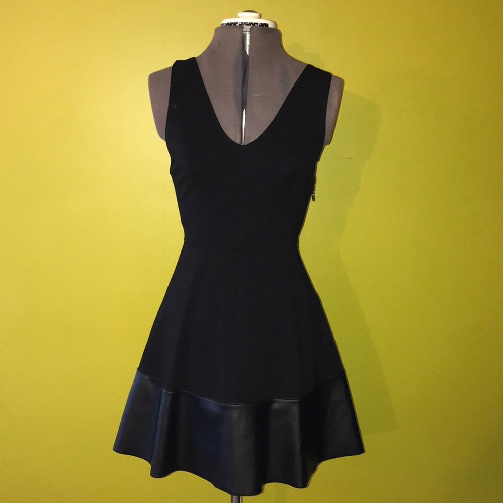 Aqua Faux Leather Trim Skater Dress